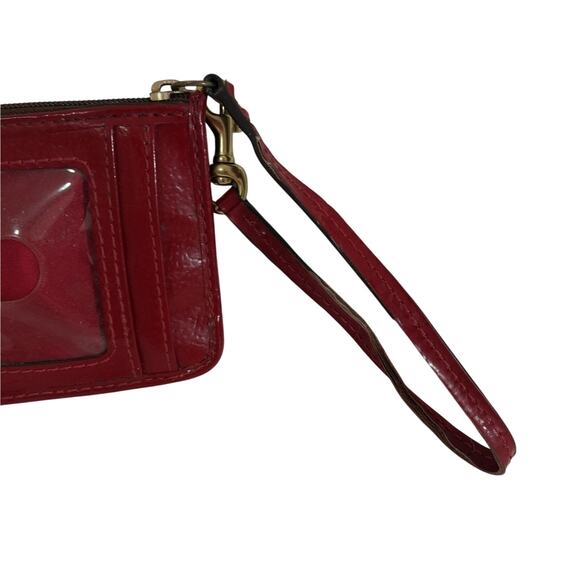 COACH! ADORABLE TAN MONOGRAM W/GOLD DOTS & HEART, RED LEATHER WRISTLET, WALLET! - Picture 9 of 11